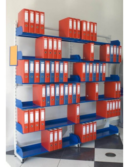 Shelf-sided metal shelving library.
