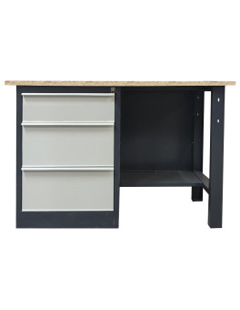 Metal table for the workshop with a shelf for tools
