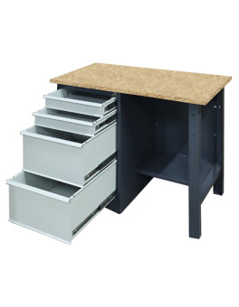 Metal table for the workshop with a shelf for tools