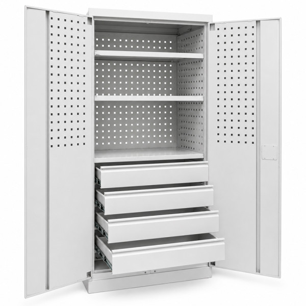 Metal Tool Storage Cabinet with Perforated Panels for Service Stations and Industrial Use Swm 322-4V Metal Tool Storage Cabinet with Perforated Panels for Service Stations and Industrial Use Swm 322-4V