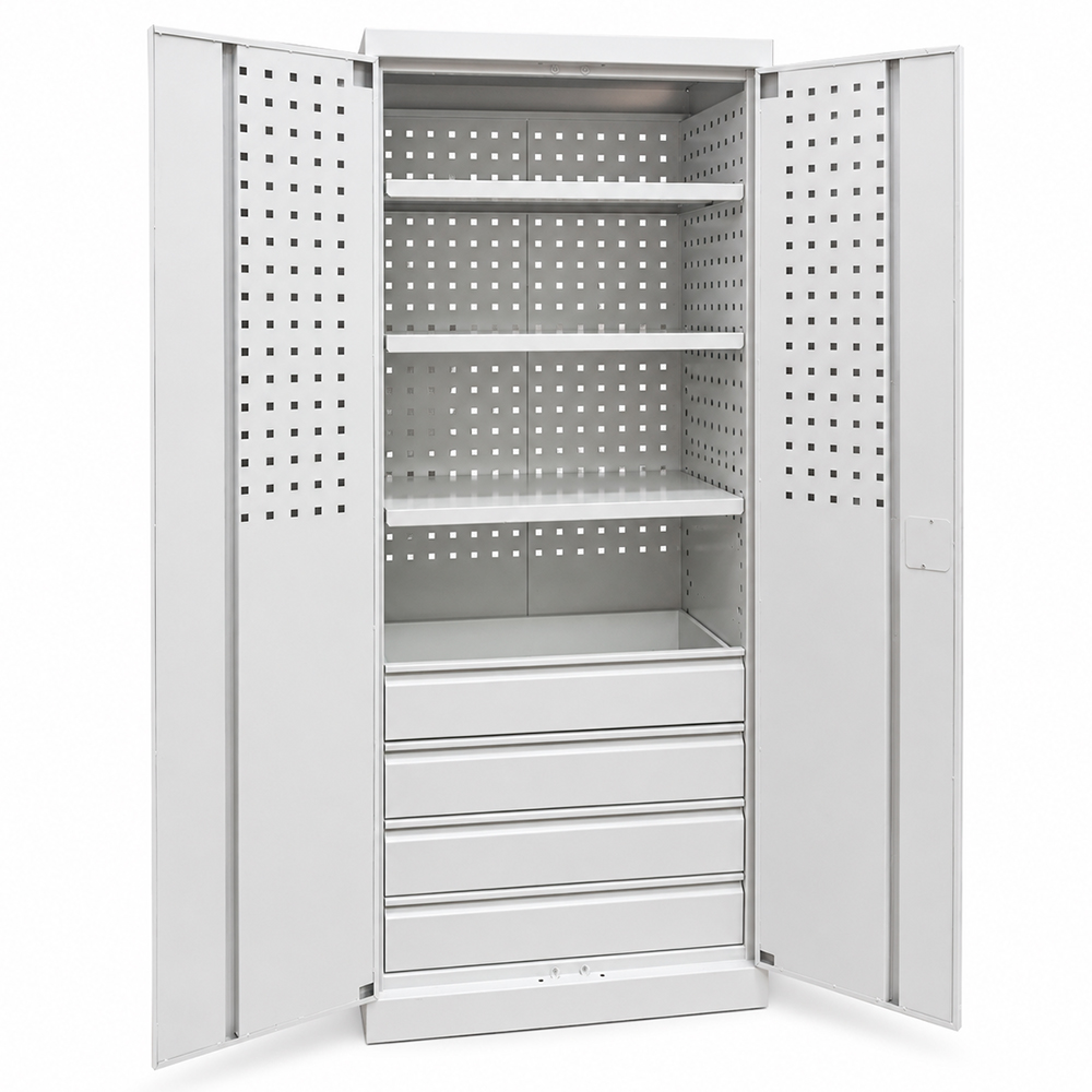 Metal Tool Storage Cabinet with Perforated Panels for Service Stations and Industrial Use Swm 322-4V - 1 Metal Tool Storage Cabinet with Perforated Panels for Service Stations and Industrial Use Swm 322-4V - 1