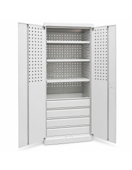 Metal Tool Storage Cabinet with Perforated Panels for Service Stations and Industrial Use